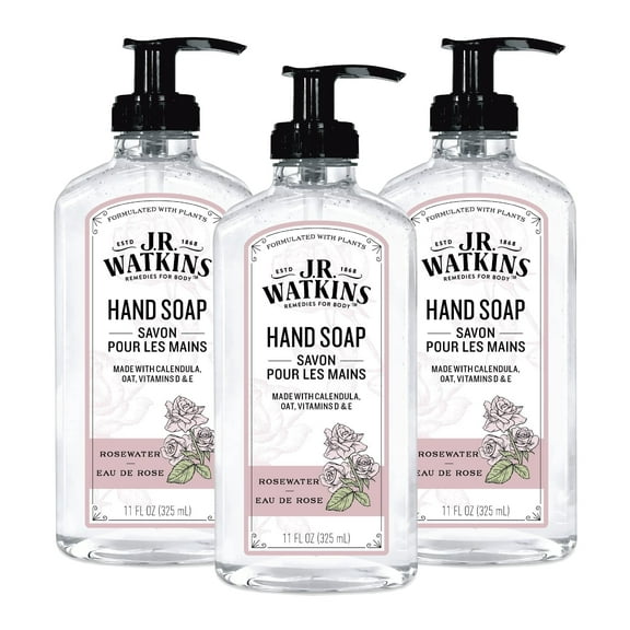 J.R. Watkins Gel Hand Soap, Rosewater, 3 pack, 11 fl oz