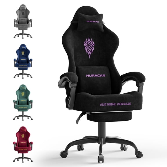 Huracan Velvet Gaming Chair with Footrest, Adjustable Lumbar Support & Headrest, Ergonomic Reclining Desk Chair for Adults,Black