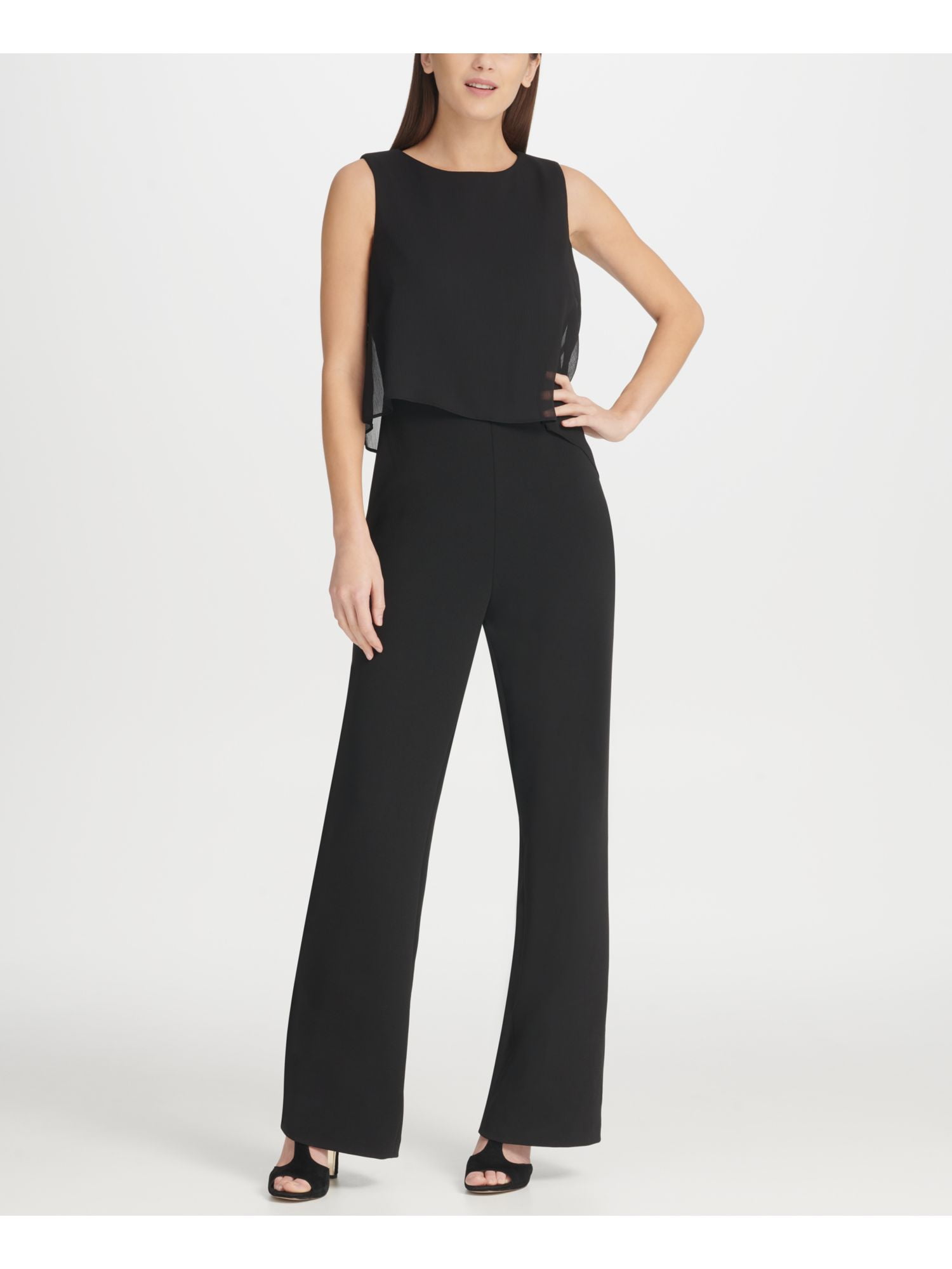 DKNY Womens Black Sleeveless Jewel Neck Wear To Work Jumpsuit Size 12 DKNY Womens Black Sleeveless Jewel Neck Wear To Work Jumpsuit Size 12