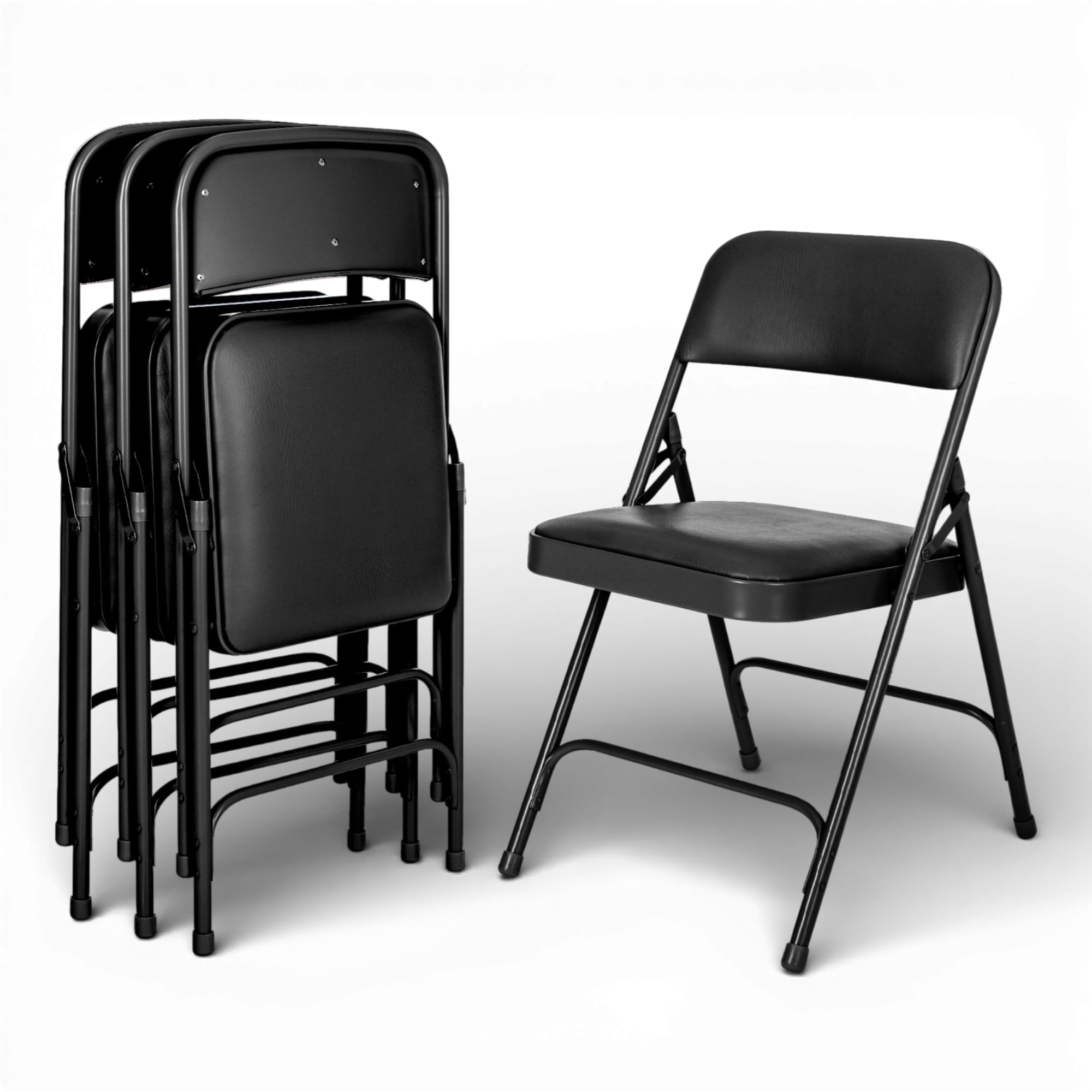 Hampden Furnishings Bernadine Collection Vinyl Folding Chair, Black, Pack of 4