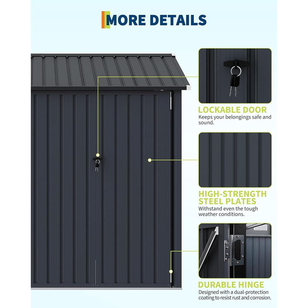 EastVita 8 x 6 ft Outdoor Metal Storage Shed with Windows and Lockable Doors Heavy-Duty Garden Tool Shed Dark Gray