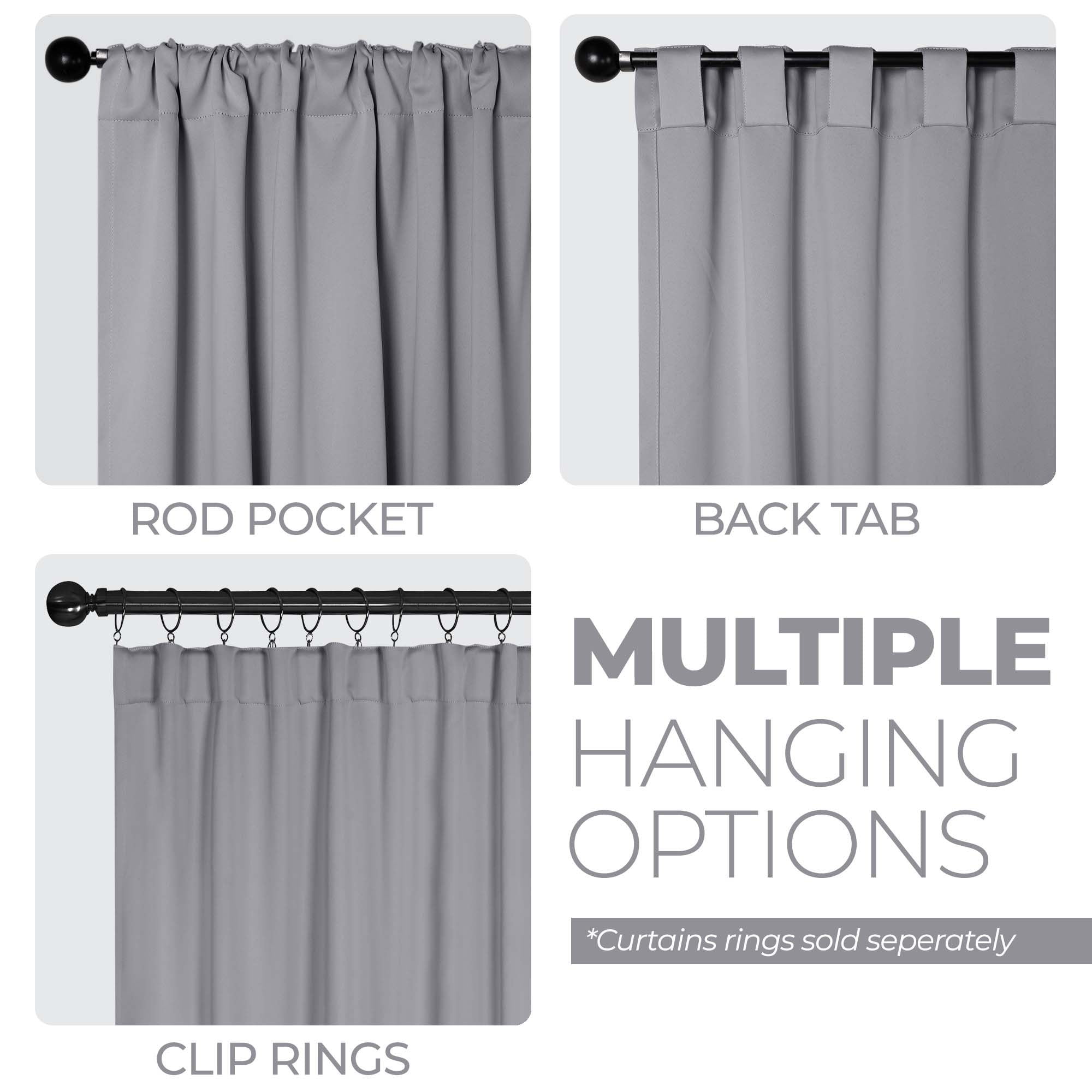 Superior Blackout Solid Light Filtering Back Tab Curtain Panel Set, 52" x 63", Silver