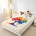 thumbnail image 3 of Manfei Ink Life Tree King Sheets, Rainbow Printing Art Bedding, Cream Pink, 4 Pieces, 1 Flat Sheet, 1 Fitted Sheet and 2 Pillowcases, 3 of 6