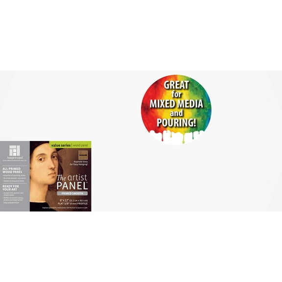 Ampersand Art Artist Panel, Primed Smooth, Uncradled, 3/8" Profile, 6" x 12"