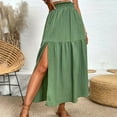 thumbnail image 2 of New Summer Arrivals SMihono Womens Slit Hem Bohemian Linen Maxi Skirt Casual High Waisted Pleated A-Line Swing Flowy Beach Casual Dresses Green 10, 2 of 6