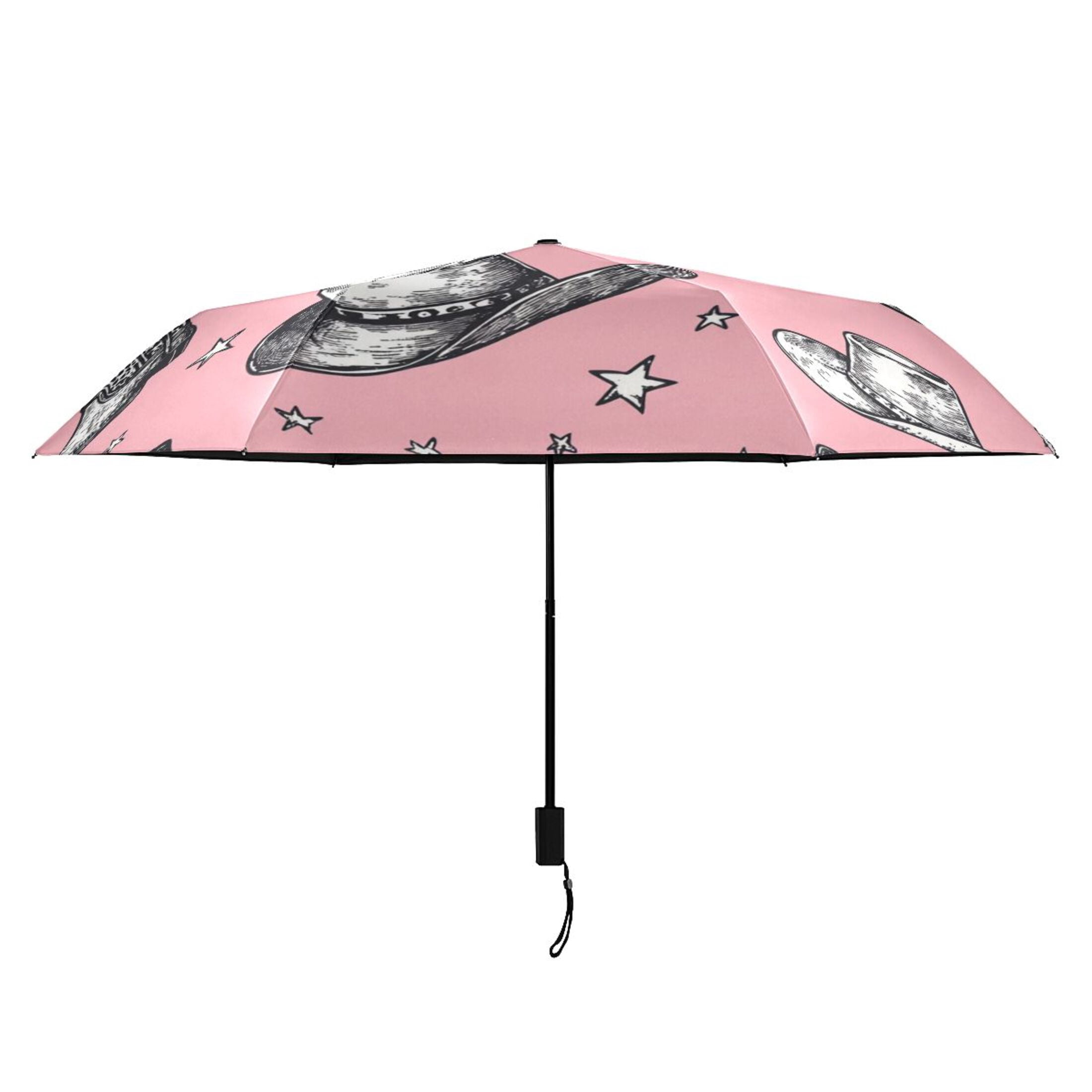 Cowboy Hats Boots Stars All Weather Umbrella Triple Folding Parasol 6 Ribs UV Protection Portable