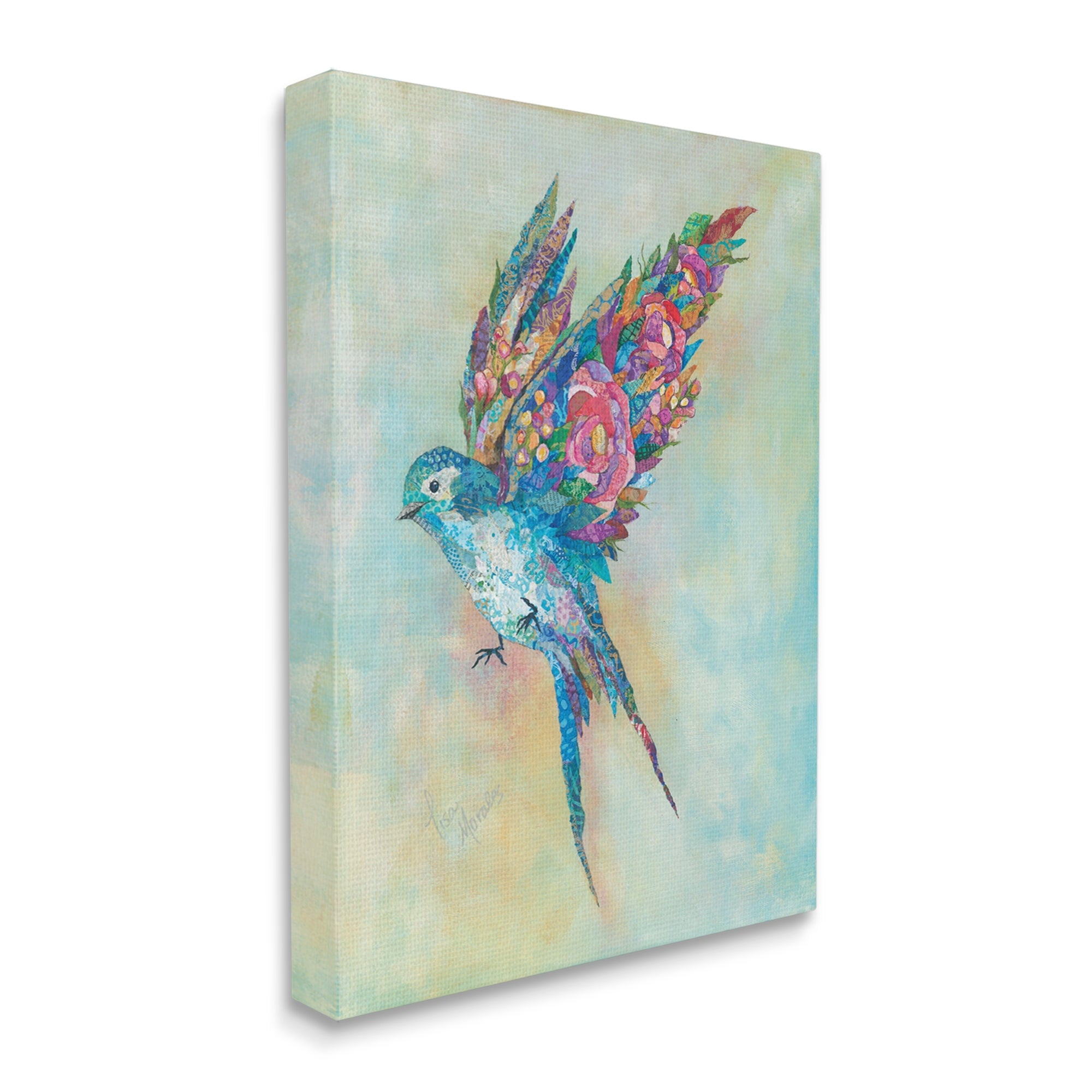 Stupell Industries Botanical Swallow Floral Blossom Wings Bird Painting Painting Gallery Wrapped Canvas Print Wall Art, Design by Lisa Morales