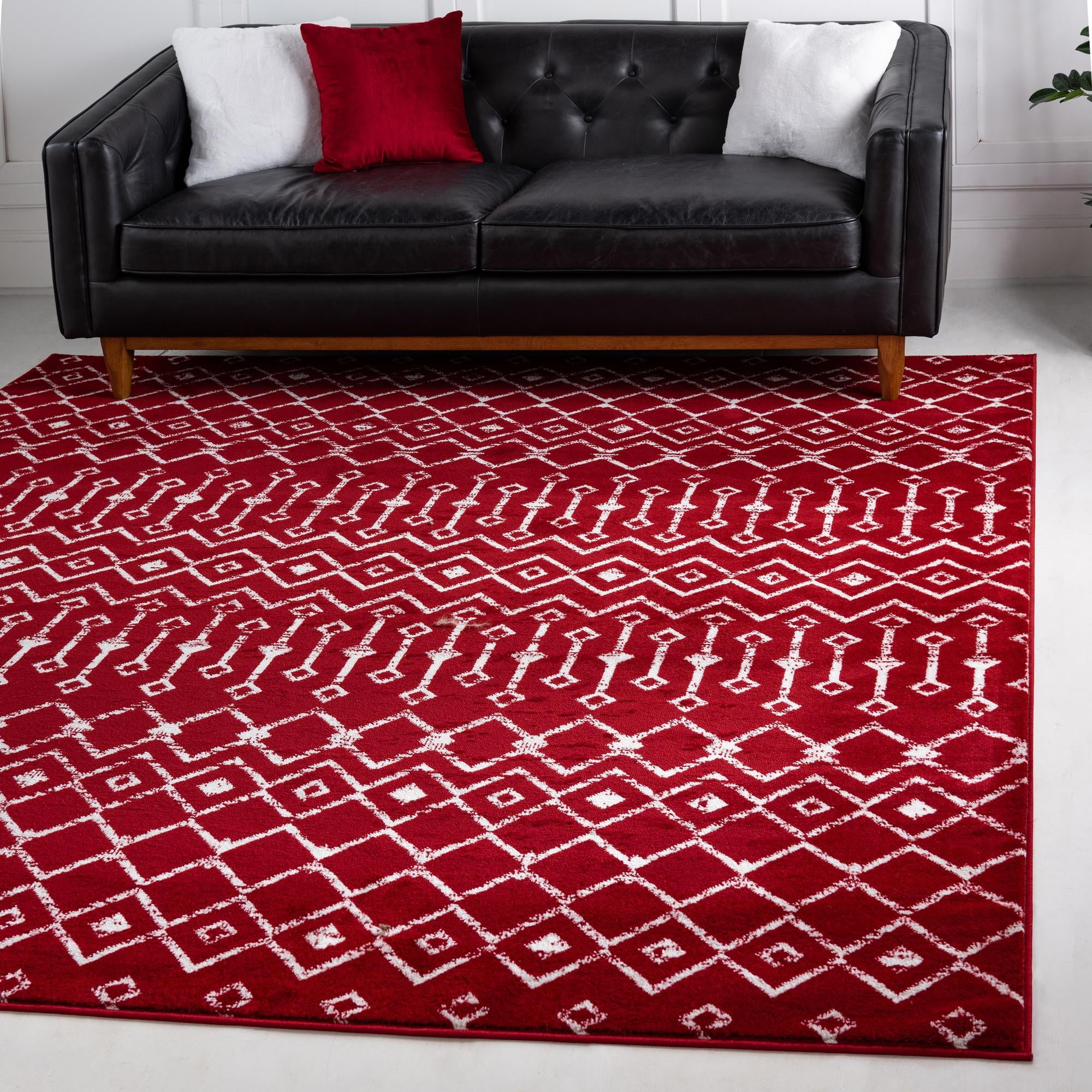 Kasbah Trellis Collection Rug 8 Ft Square Red Low Pile Rug