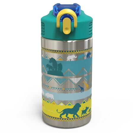 Zak Designs The Lion King - Stainless Steel Water Bottle with One Hand Operation Action Lid and Built-in Carrying Loop, Kids Water Bottle with Straw Spout is Perfect for Kids (15.5 oz, 18/8, BPA