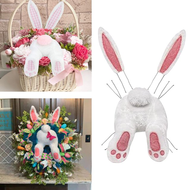 Decoración de de Pascua Bunny Butt Wreath Kit, DIY Bunny Butt With Ears, Home Wall Hanging, Cartoon Ornament Decoration, Welcome Sign Wreath Rosa Yotijar Corona de Pascua Adjunto