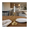 thumbnail image 3 of Crescent Taper Candle Holder for Table Centerpiece - Boho Metal Candlestick Holder for Living Room, Kitchen, Mantel and Console Decor -  Aluminum Pillar Candle Accent for Bathroom Display - 9", Gold, 3 of 13