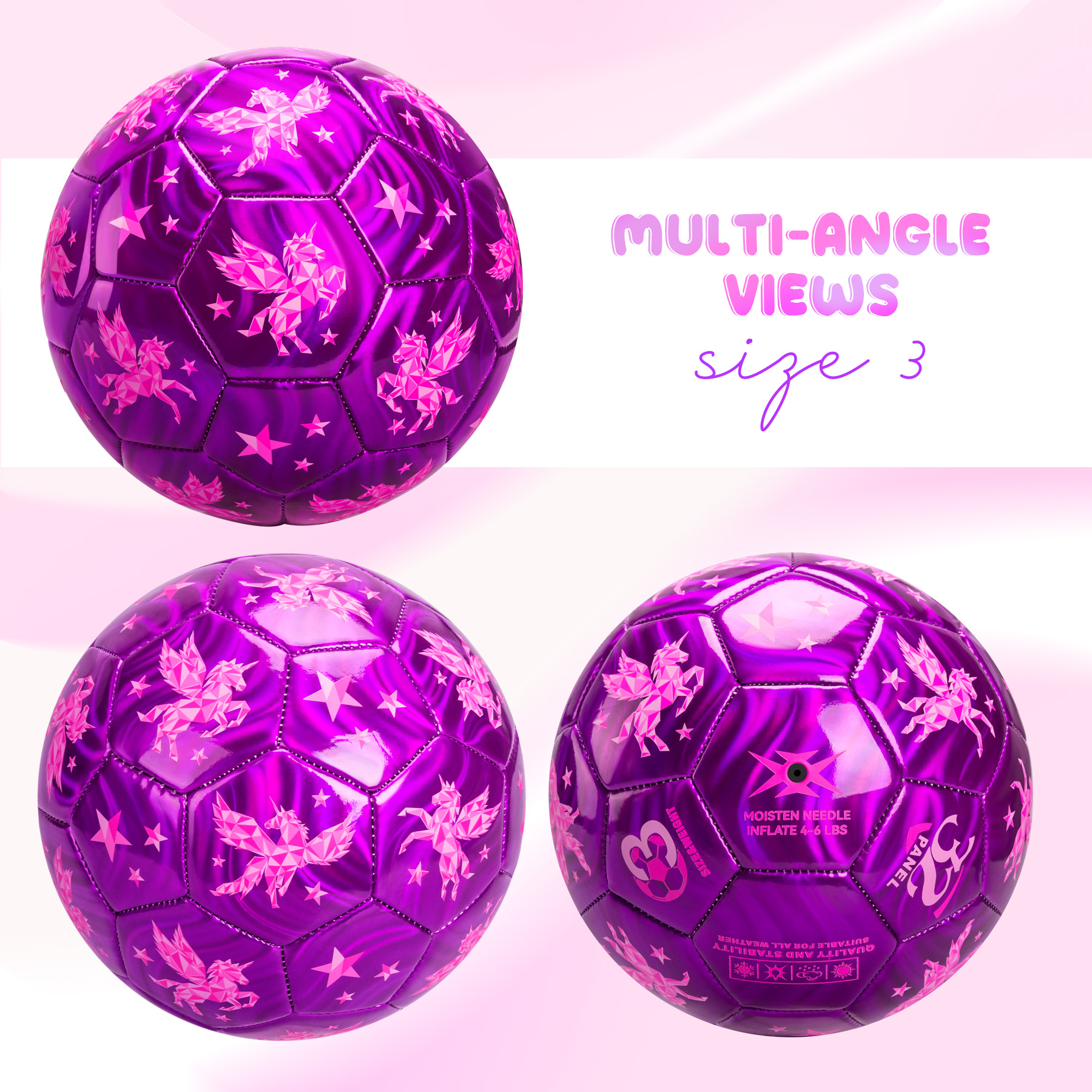 PlayZap Size 3 Unicorn Soccer Ball with Pump photo 4