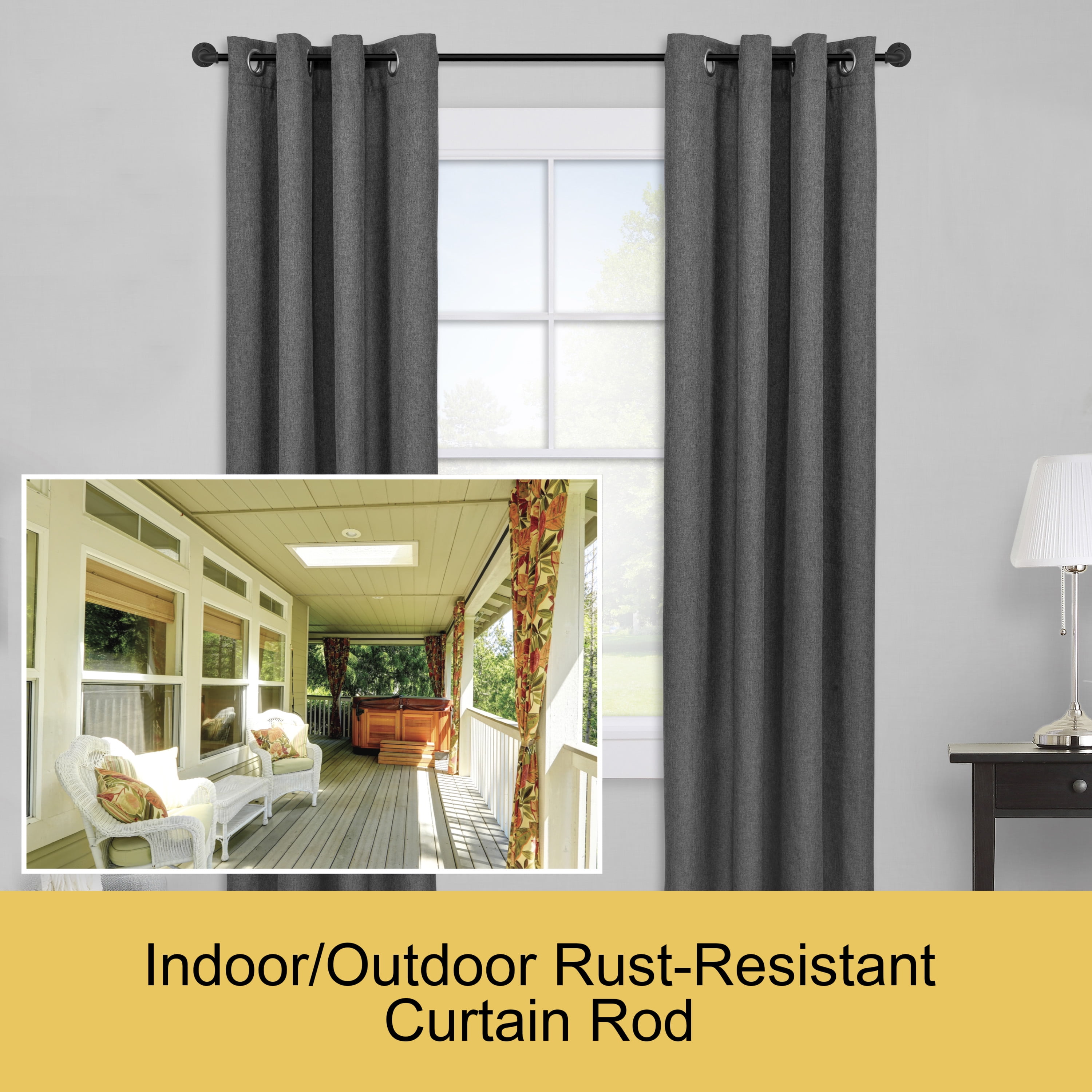 Kenney® Adler 5/8" Indoor/Outdoor Rust-Resistant Wrap Around Curtain Rod, 28-48", Black