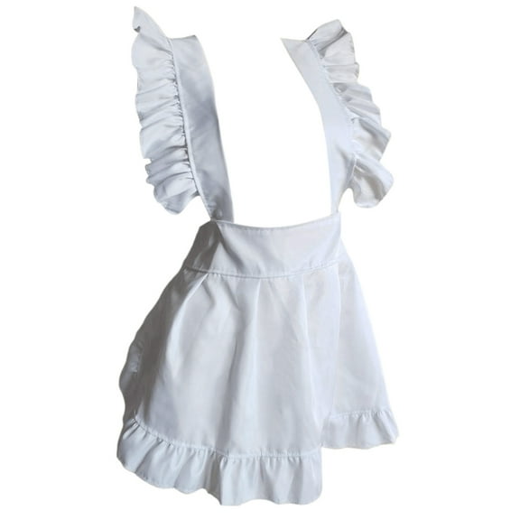 ZYHARUKO Ruffled White Aprons Women Waist Aprons Maid Cosplay Costume Half Apron Maid Cosplay Apron