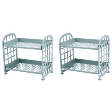 NEW 2X Storage Shelves,Plastic Small Shelves - 2 Tier Shelf Shelving,Kitchen Bathroom Organizer(Nordic Blue)