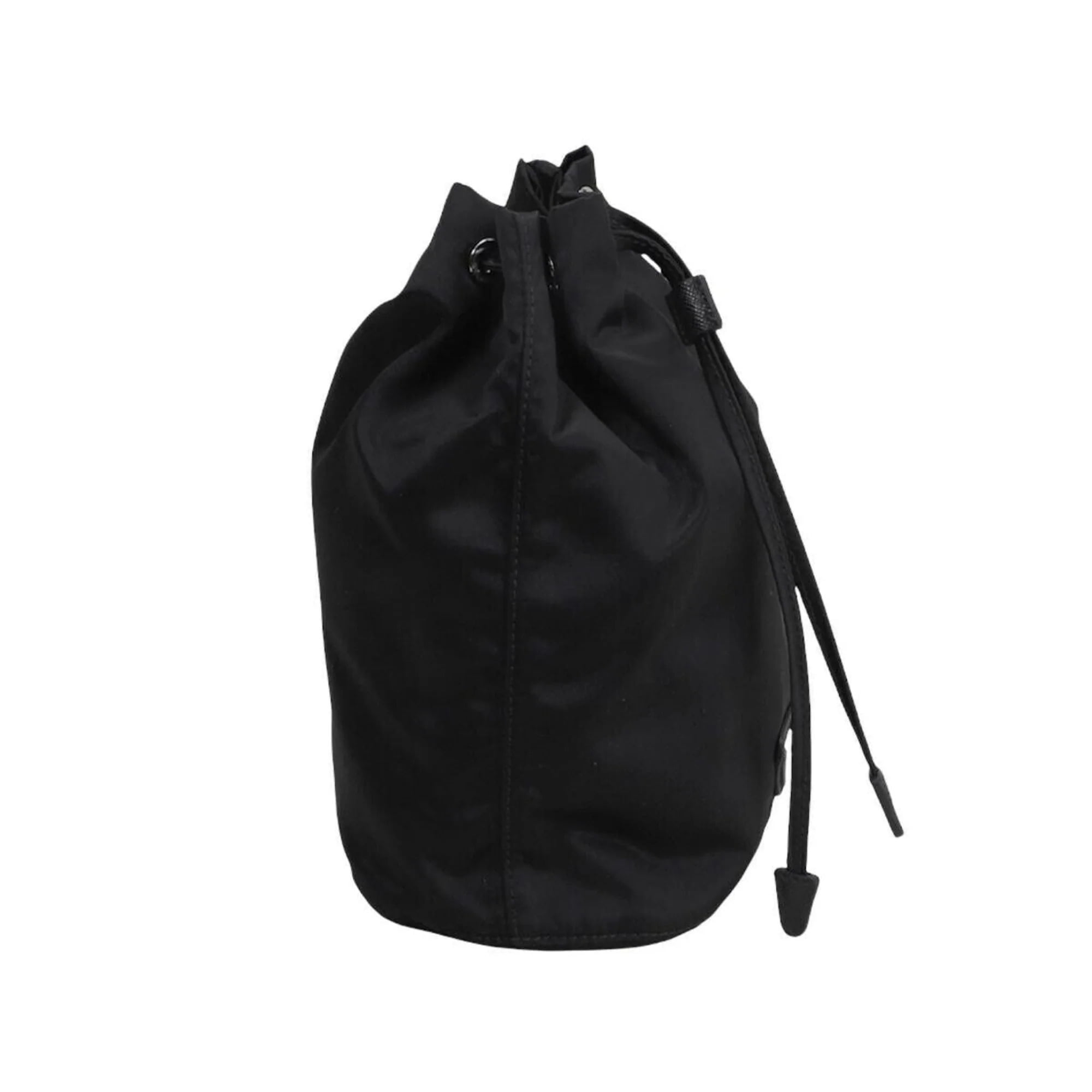 Prada Black Tessuto Nylon Triangle Logo Drawstring Bucket Bag 