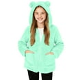 thumbnail image 1 of Abrigo de invierno para niños con forro polar de color liso, manga larga, capucha y cremallera, bonita blusa abrigada con bolsillo grande para niñas, top de poliéster, 1 of 8