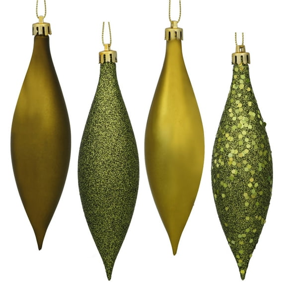 Vickerman 5.5" Olive Finial Drop Christmas Ornament, Assorted 4 Finish, 8 per Pack