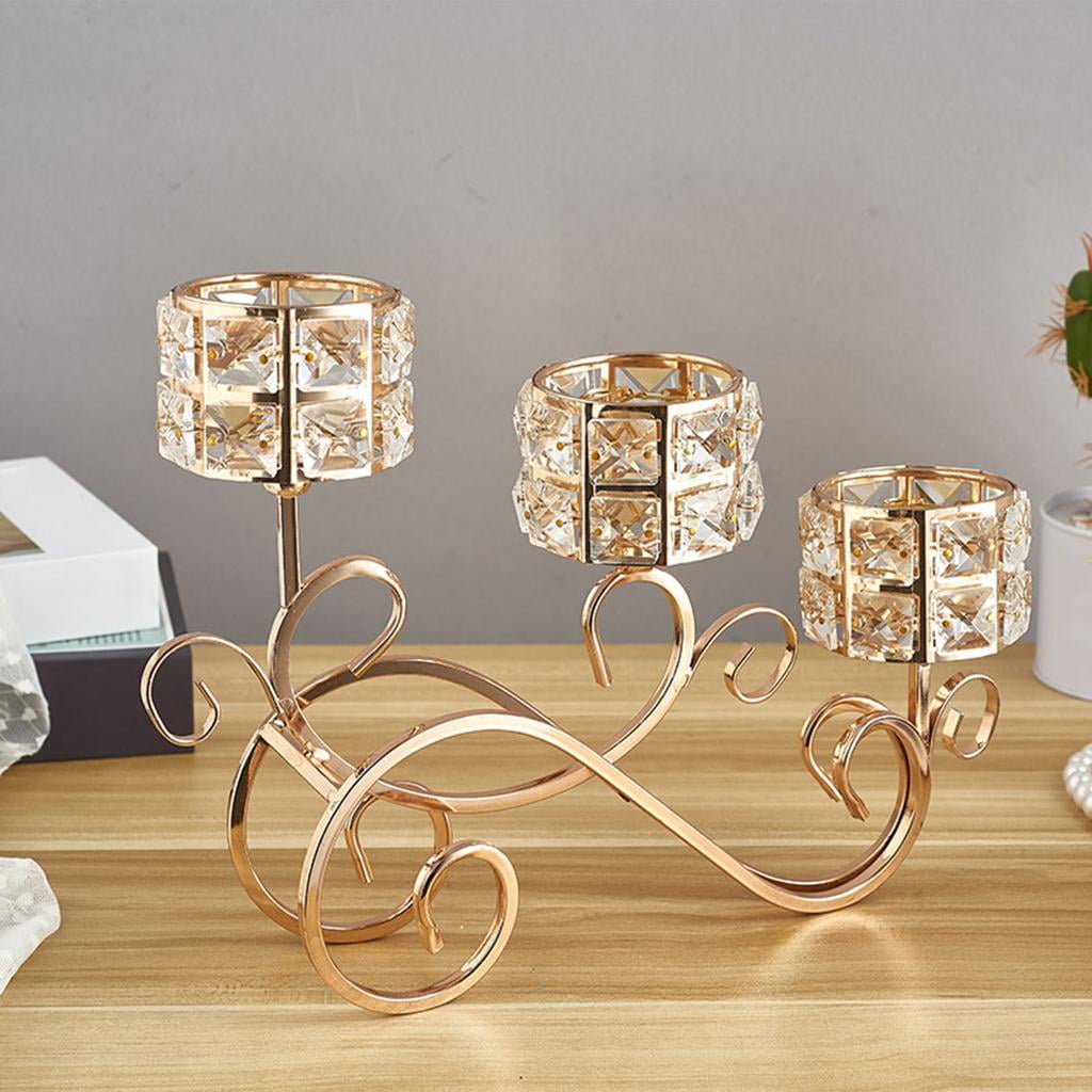 Metal 3 Arms Crystal Candle Holder Candelabra Hollow Lamp Bowls Votive