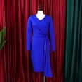 thumbnail image 3 of AURA Plus Size Women V Neck Long Sleeve High Waist Pencil Midi Dress Elegant Office Party Outfit, 3 of 10