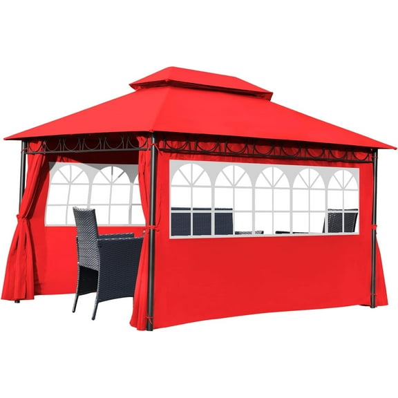 YEXJ 10'x13' Outdoor Gazebo Waterproof Canopies Gazebos Canopy Tent with 2 Sidewalls Translucent Windows for Backyard Outdoor Patio Party Events,Red