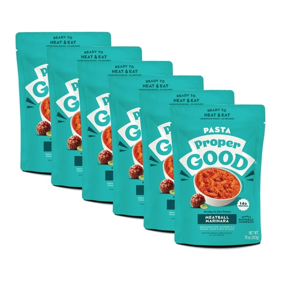 (6 pack) Proper Good Meatball Marinara Pasta, Ready in 90 Seconds, Shelf Stable Meal, 10 oz