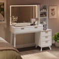thumbnail image 7 of OKD Makeup Vanity Desk with Mirror and Lights, Modern Fluted Dressing Table with 5 Drawers & Adjustable Shelves, Vanity Table with Charging Station for Bedroom, Solid White, 7 of 7