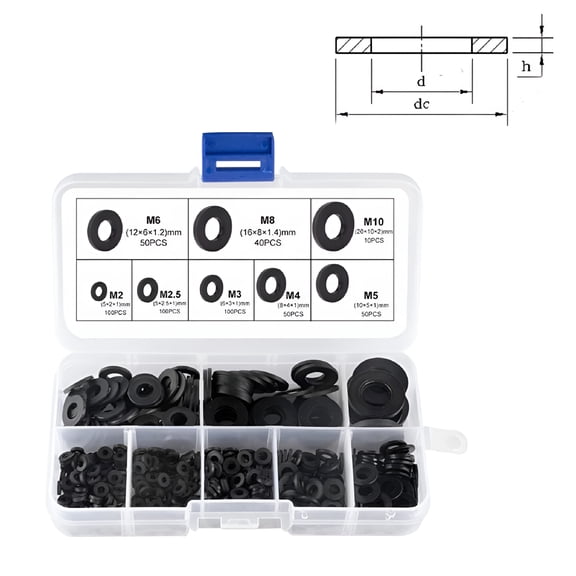 ZEPARO 500Pcs Plastic Washers Rubber Flat Nylon Corrosion-Free for Industrial Fixings