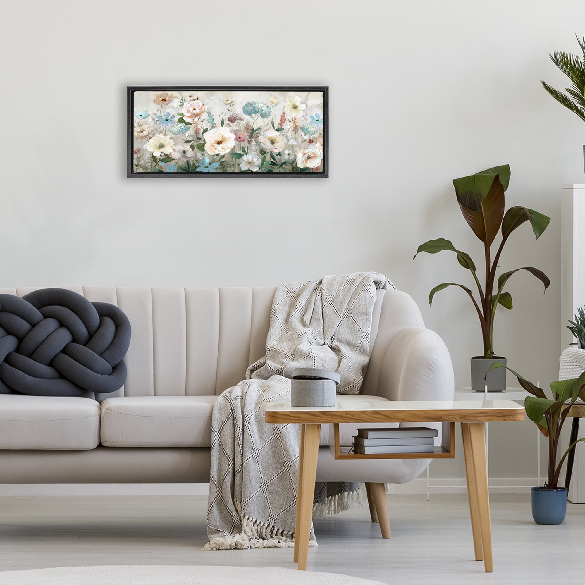 Stupell Industries Pastel Garden of Peonies Black Framed Floater Canvas Wall Art, design by Nan