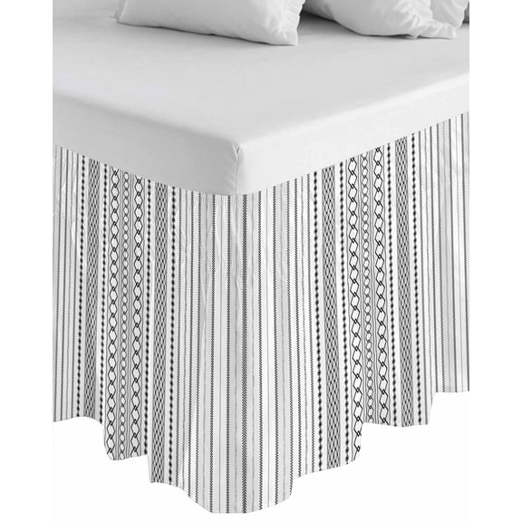 Black White Striped Wrap Around Bed Skirts for Queen Bed 16" Drop, Bed Skirt with Adjustable Elastic Belt Dust Ruffle Bed Valance for Bedroom Hotel Luxury Modern Farmhouse Geometric Bed Frame Cover