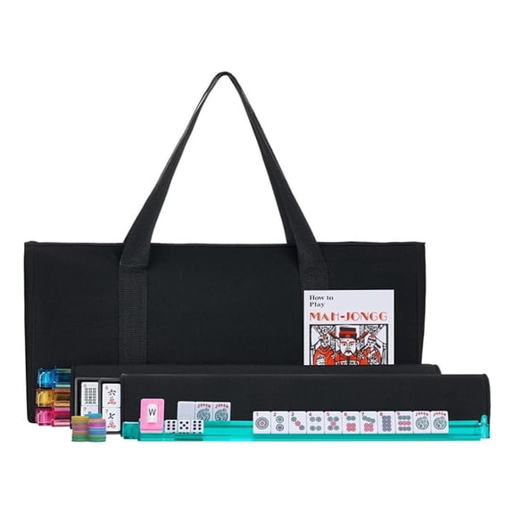 American Mahjong Set - Black Soft Bag - 166 White Engraved Tiles, 4 All-in-One Rack/Pushers Western Mah Jongg Game Set