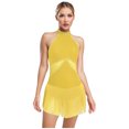thumbnail image 1 of iiniim Women Rhinestone Fringe Leotard Figure Skating Performance Costume Halter Backless Bodysuit Yellow XXL, 1 of 5