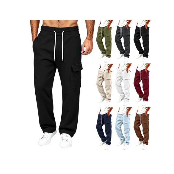 ZUBMGKTE Men's Baggy Fleece Cargo Sweatpants Loose Casual Jogger Pants Open Bottom Sweatpants for Athletic Workout with Pockets