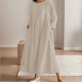 thumbnail image 3 of Elegant Pure Color Cotton Plus Size Women Dresses Linen Midi Dress with Round Neckline – A Ruffle Sleeve Dress Plus Size Versatile Knee Length Dress with An Academic Style, 3 of 7
