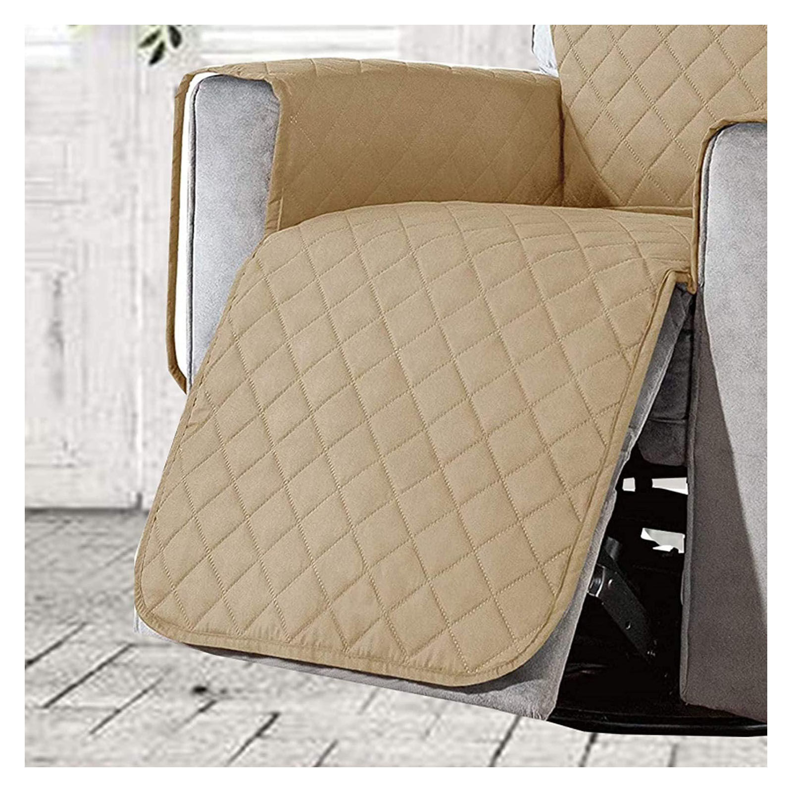 Quilting Waterproof Recliner Slipcover, Recliner Chair Cover Reversible Armchair Covers Sofa Slipcover Elastic Band Recliner Cover Anti-Slip Armchair-Khaki-small