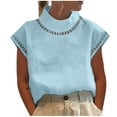 thumbnail image 2 of Teissuly Womens Spring And Summer Solid Cut Out Top Casual High Neck Linen Lace Breathable T-Shirt, 2 of 6