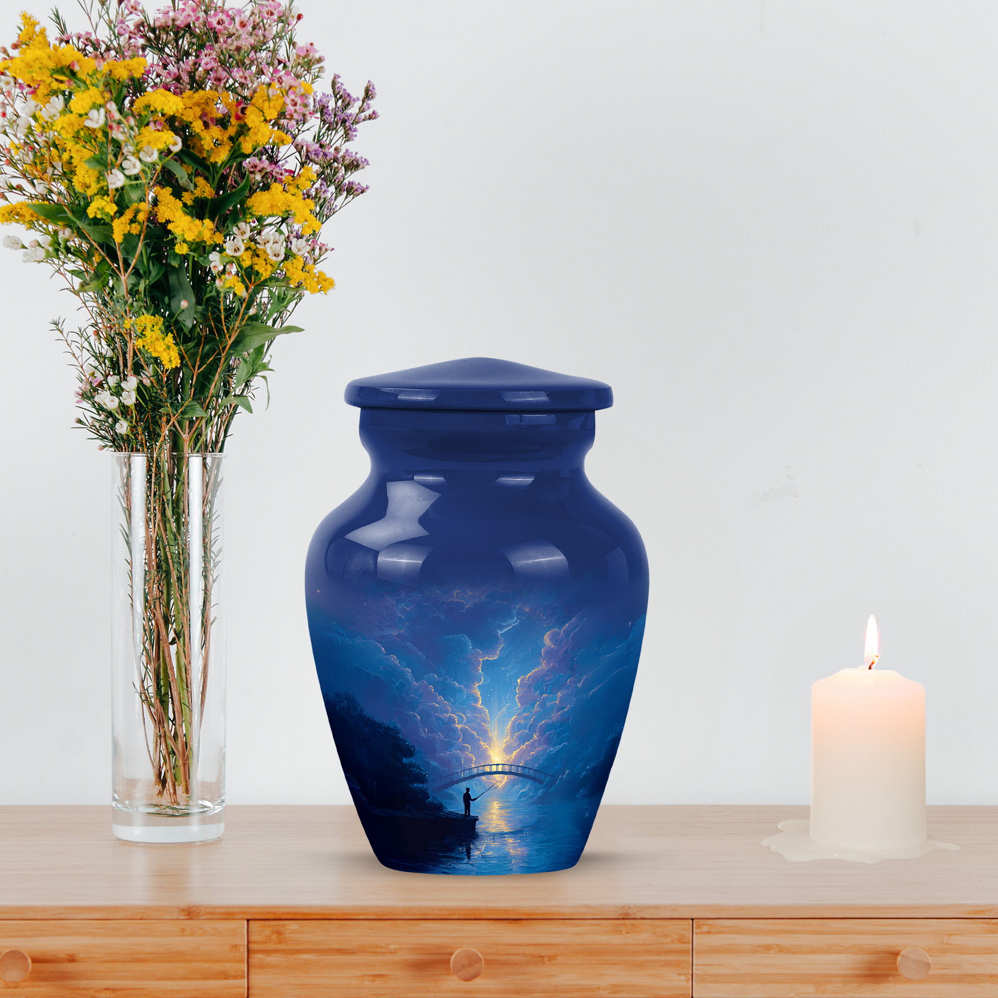 MUKTIVE Fishing Urns for Adult Female & Male Ashes, Keepsake Blue Cremation Urns for Human Ashes Adult Man, Miniature Funeral Urn for Loved Ones, 3 Inch