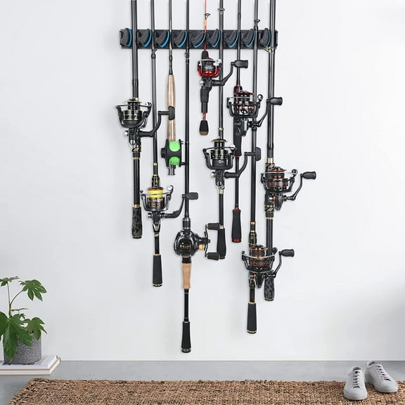 Vertical Fishing Rod Holder, Wall Mounted Storage Rack for 9 Rods,  & Easy to Install