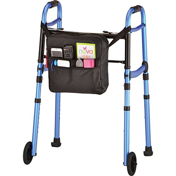 NOVA Medical Products Travel Folding Walker with wheels, Glide Skis and Mobility Bag, Blue, 7 Pound