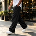 thumbnail image 5 of Havenx Men's Baggy Sweatpants Straight Wide Leg Drawstring Sweat Pants with Pockets Elastic Waist Open Bottom Sweatpants Loose Fit Soft Fall Winter Comfy Workout Trousers,Black 2XL, 5 of 8