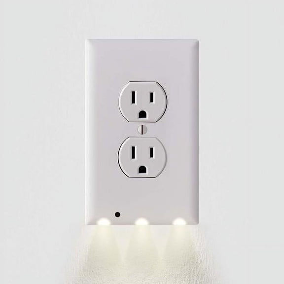 Wall Plate Night Light - LED Night Lights Built Into Electrical Outlet Wall Plates - Turn On/Off Automatically (3 Pack) (Duplex Outlets, White)
