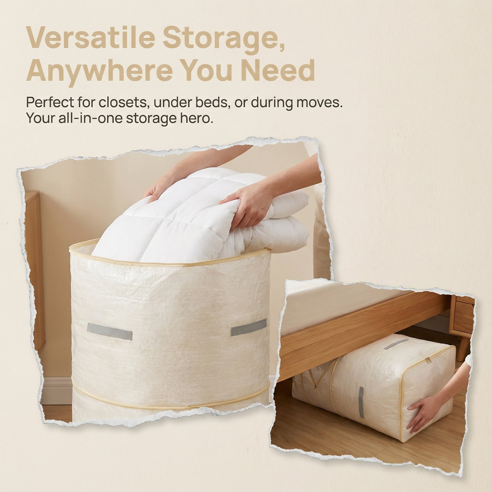 Unique Bargains Portable Storage Bags for Organizing Clothing Beige 19.7"x16.5"x35.4"