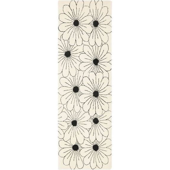 SAFAVIEH Soho Megan Floral Wool Runner Rug, Ivory/Black, 2'6" x 8'