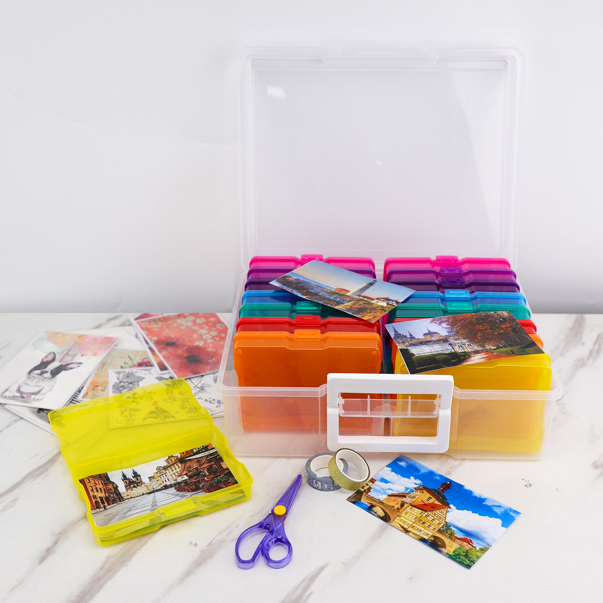 16pcs 4x6in Photo Storage Box and Craft Keeper With Handle, Multicolor