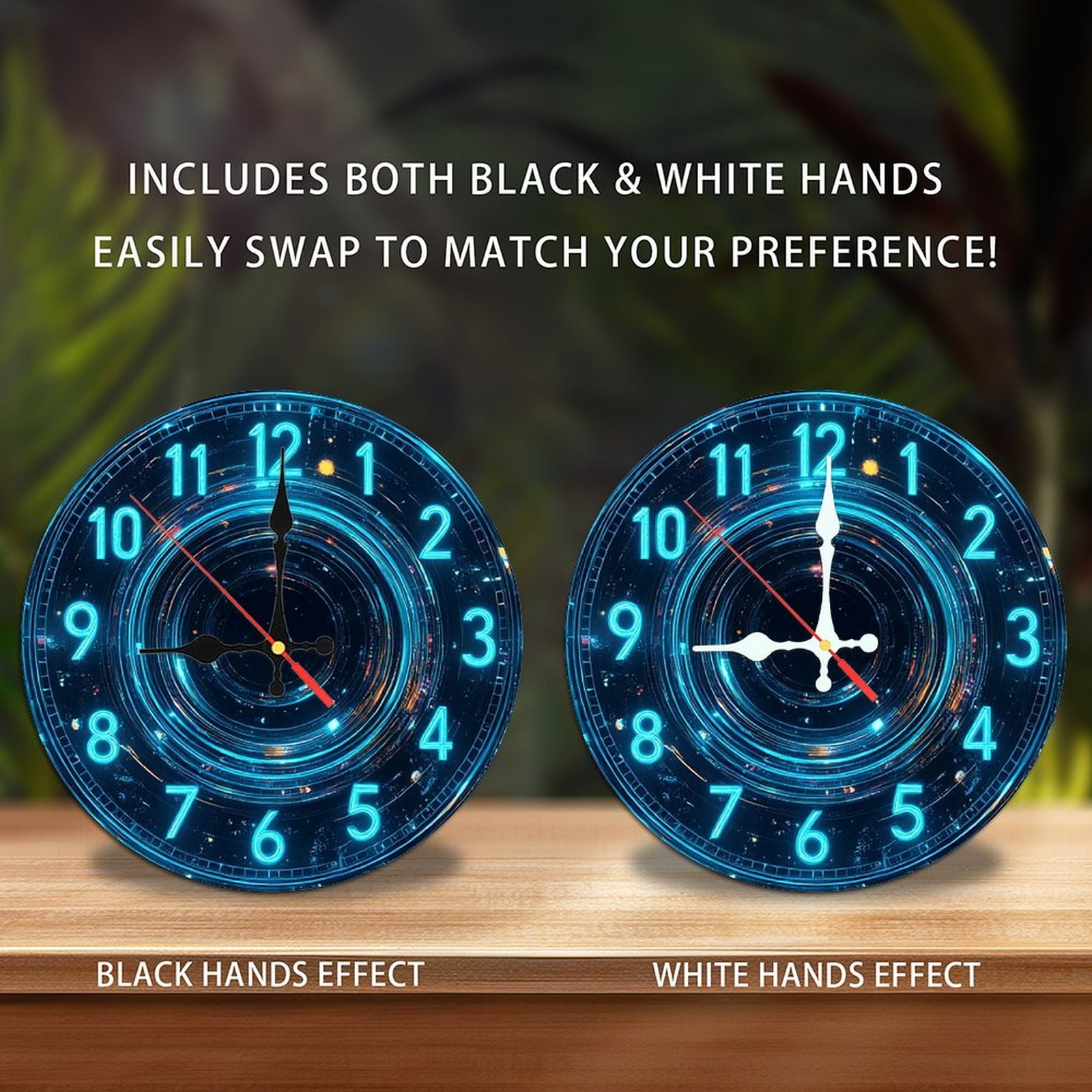 Neon Clock Wall Art Blue Digital Circular 10-Inch Silent Wooden Wall Clock, Battery Operated (AA Batteries Not Included), Artistic Home Decor