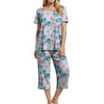 thumbnail image 5 of felwors Womens Pajama Sets Cotton Pj Set Short Sleeve Top With Capri Pants Sleepwear 2 Piece Lounge Set Blue, M, 5 of 7