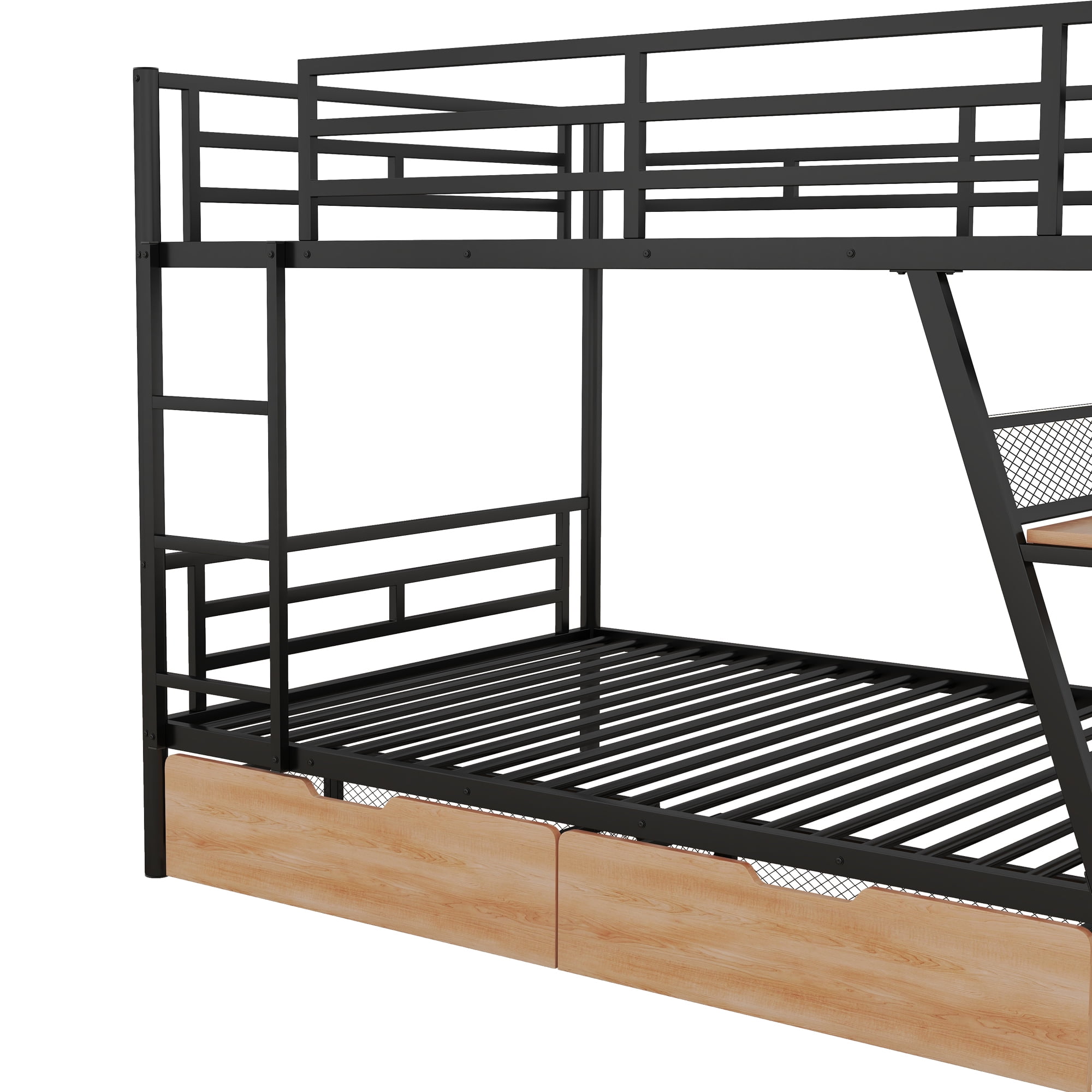 Euroco Metal Full over Full Bunk Bed with Desk and Drawers, LED Light Strip and Cabinet for Kids Teens Room, Black