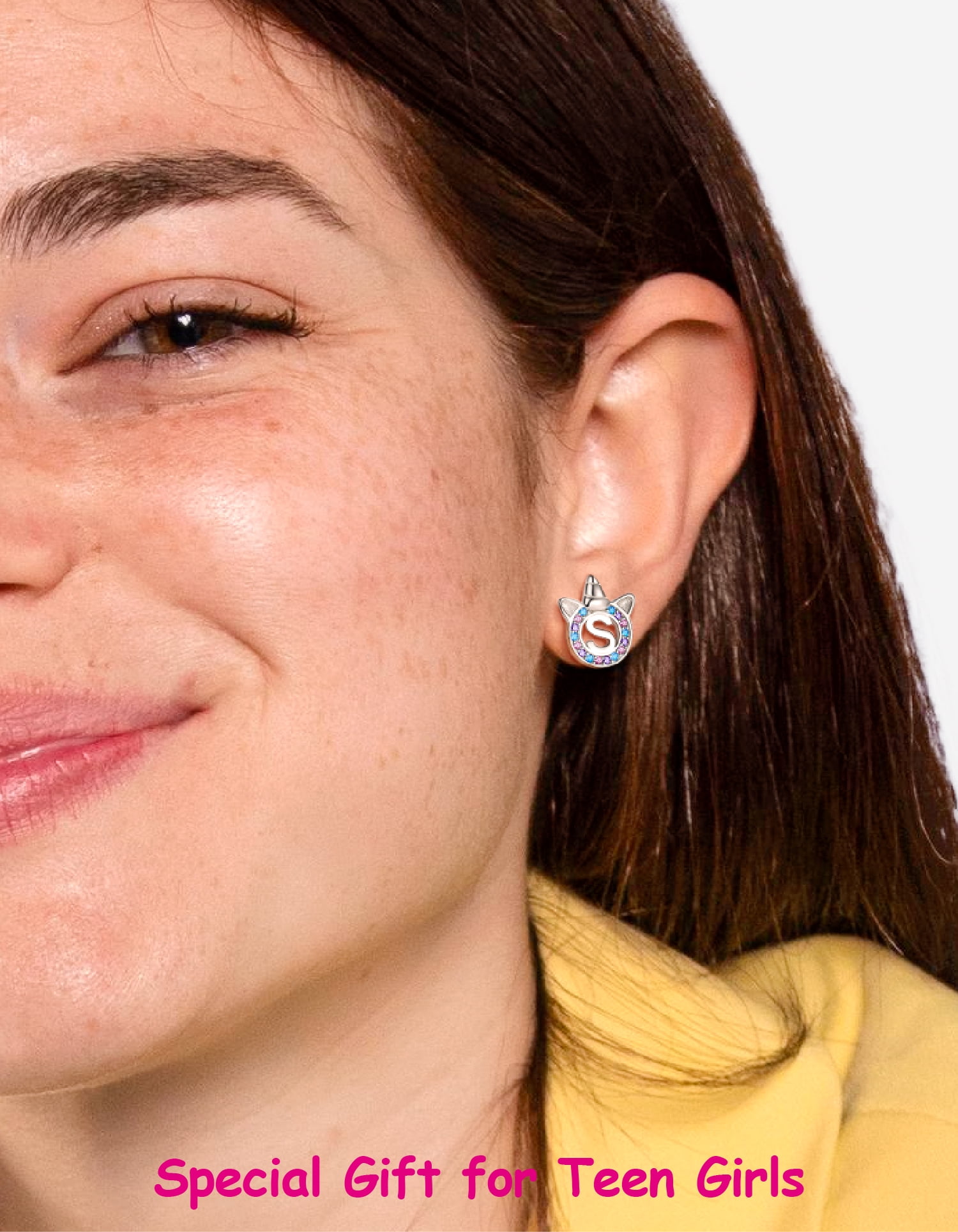 Just Being Cute Unicorn Earrings for Girls Women, Real 925 Sterling Silver Initial A Stud Earrings Birthday Graduation Mothers Day Jewelry Gifts Teen Her Mom Adults Kids Age