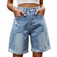 thumbnail image 3 of Womens Jean Shorts Knee Length Trendy Y2k High Waisted Wide Leg Casual Summer Shorts with Pockets Light Blue XXL, 3 of 9