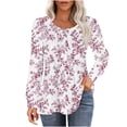 thumbnail image 2 of Oalirro Women's Long Sleeve Tops Fall Vintage Floral Printed Tops Casual Pleated Front Tunic Tops Loose Fit Crewneck Shirt, 2 of 5